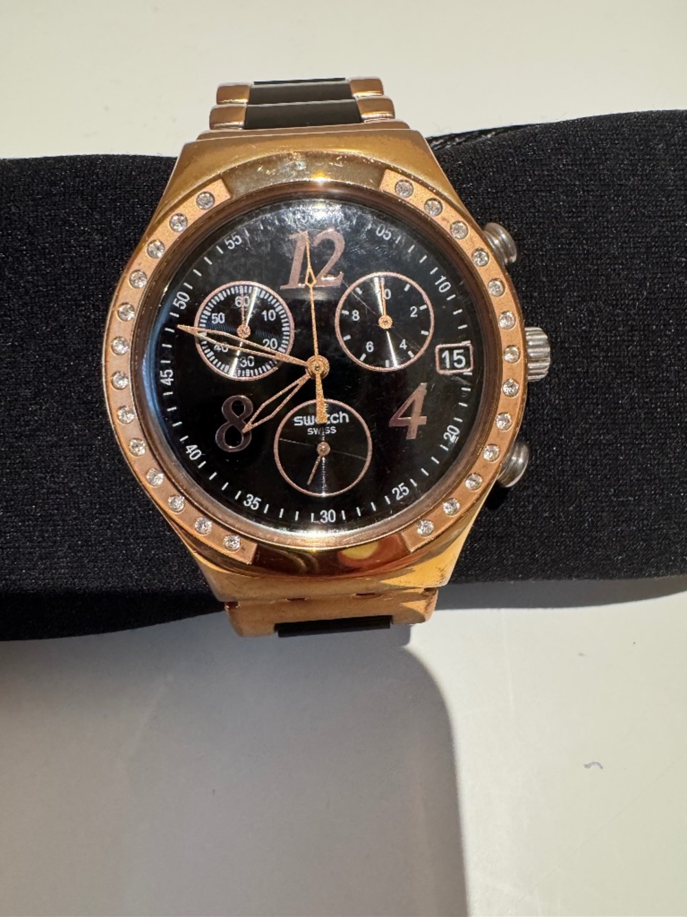 Swatch Irony stainless steel black and rose gold oversized watch